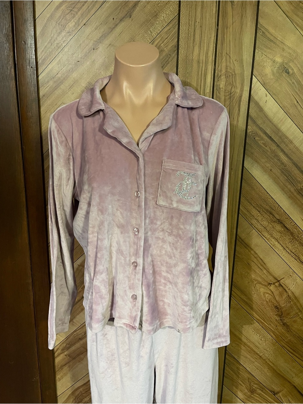 Juicy Couture Pink Velour Pajama Set Bling Logo PJ Top Med Bottom Large - Picture 3 of 14
